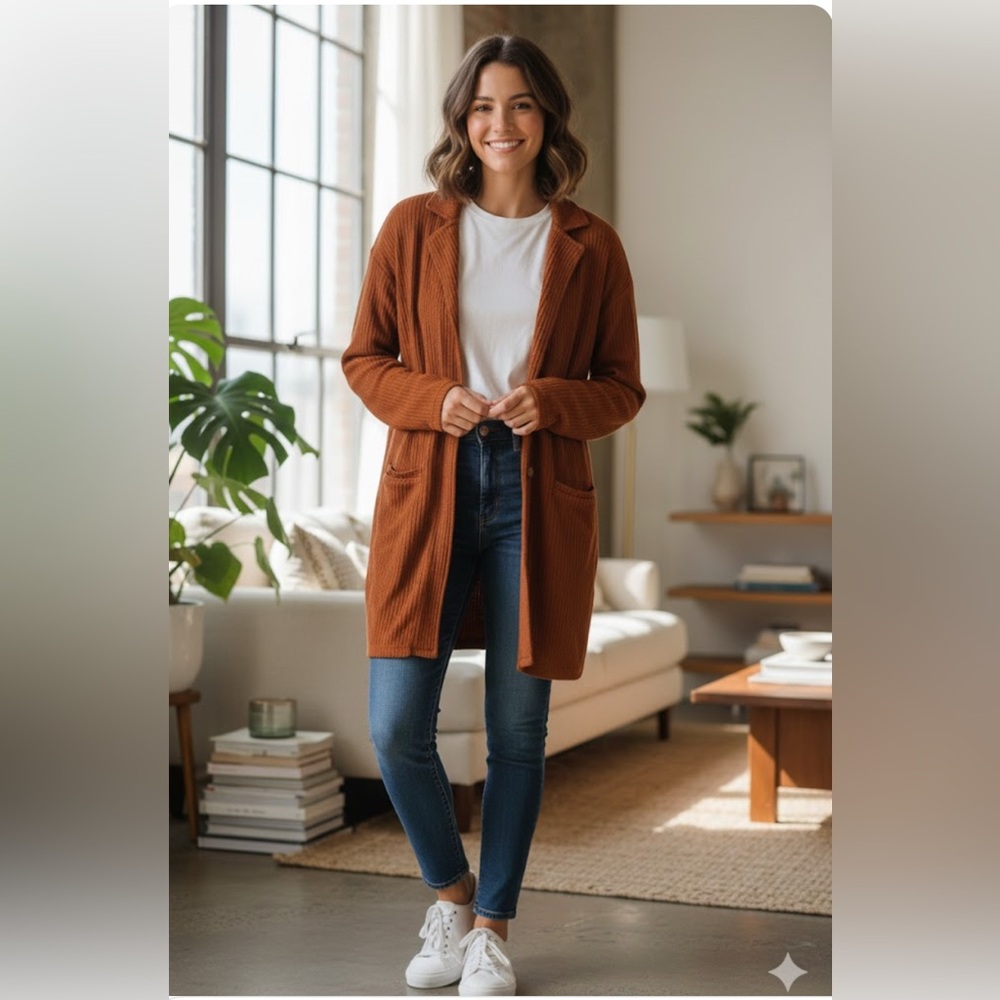 Free‎ People Burnt Orange Sweater size S oversized